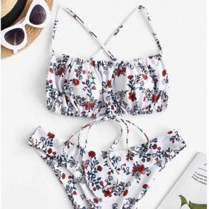 ZAFUL Plant Print Crisscross High Cut Bikini